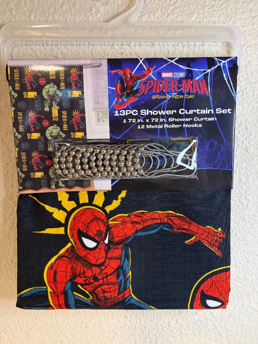 Marvel Spider-Man Halloween Pumpkin Shower Curtain 72x72 Hooks 13 Pc Set NWT